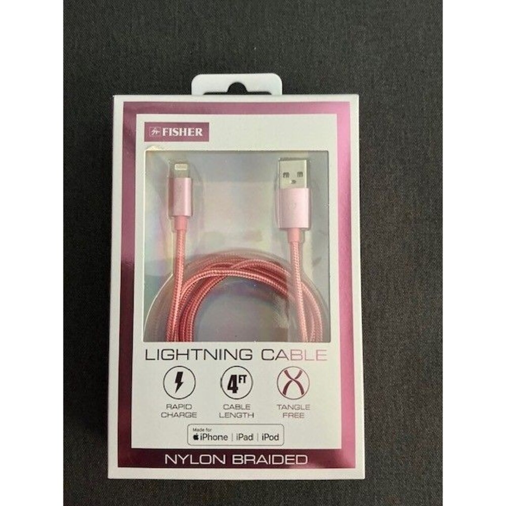 FISHER USB Cable 4 ft Lighting Cable for iPhone | iPad | iPod Braided Pink
